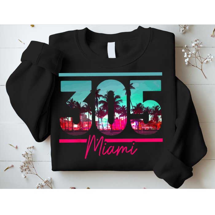 Miami 305 Area Code Florida Vintage Palm Trees Pride Retro Sweatshirt