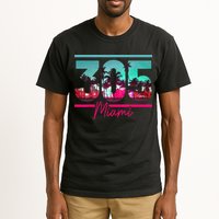 Miami 305 Area Code Florida Vintage Palm Trees Pride Retro Tall T-Shirt