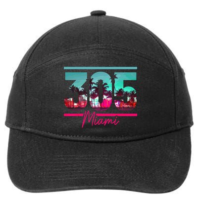 Miami 305 Area Code Florida Vintage Palm Trees Pride Retro 7-Panel Snapback Hat
