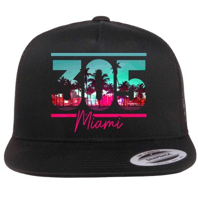 Miami 305 Area Code Florida Vintage Palm Trees Pride Retro Flatbill Hat