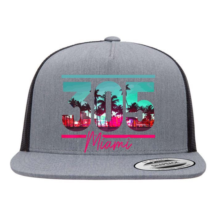 Miami 305 Area Code Florida Vintage Palm Trees Pride Retro Flat Bill Trucker Hat