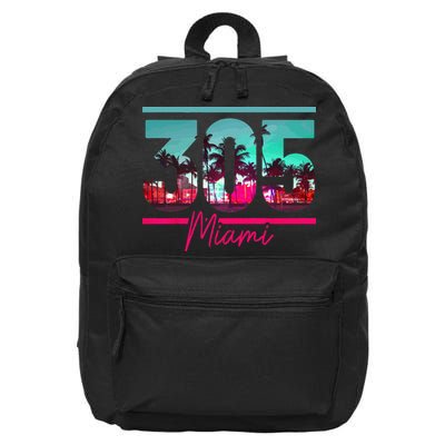Miami 305 Area Code Florida Vintage Palm Trees Pride Retro 16 in Basic Backpack