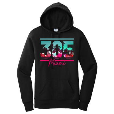 Miami 305 Area Code Florida Vintage Palm Trees Pride Retro Women's Pullover Hoodie