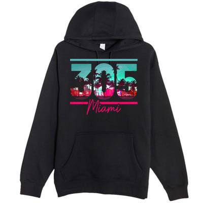 Miami 305 Area Code Florida Vintage Palm Trees Pride Retro Premium Pullover Hoodie