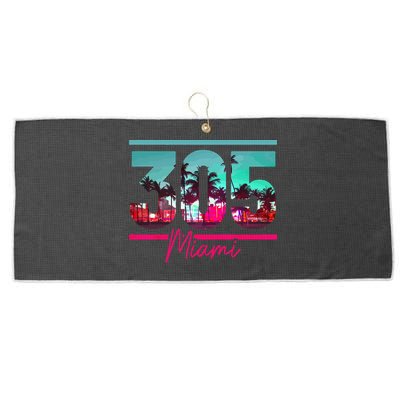Miami 305 Area Code Florida Vintage Palm Trees Pride Retro Large Microfiber Waffle Golf Towel