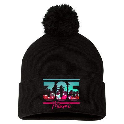 Miami 305 Area Code Florida Vintage Palm Trees Pride Retro Pom Pom 12in Knit Beanie