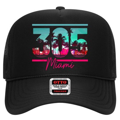 Miami 305 Area Code Florida Vintage Palm Trees Pride Retro Trucker Hat
