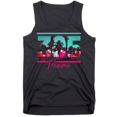 Miami 305 Area Code Florida Vintage Palm Trees Pride Retro Tank Top