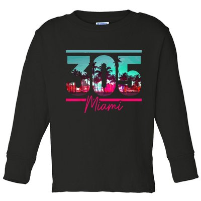 Miami 305 Area Code Florida Vintage Palm Trees Pride Retro Toddler Long Sleeve Shirt