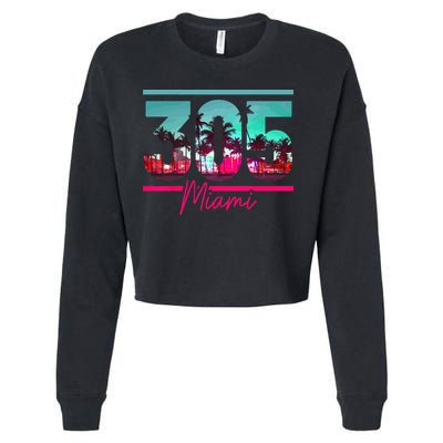 Miami 305 Area Code Florida Vintage Palm Trees Pride Retro Cropped Pullover Crew