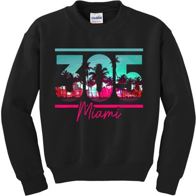 Miami 305 Area Code Florida Vintage Palm Trees Pride Retro Kids Sweatshirt