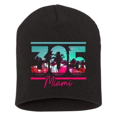 Miami 305 Area Code Florida Vintage Palm Trees Pride Retro Short Acrylic Beanie