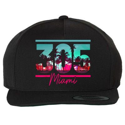 Miami 305 Area Code Florida Vintage Palm Trees Pride Retro Wool Snapback Cap