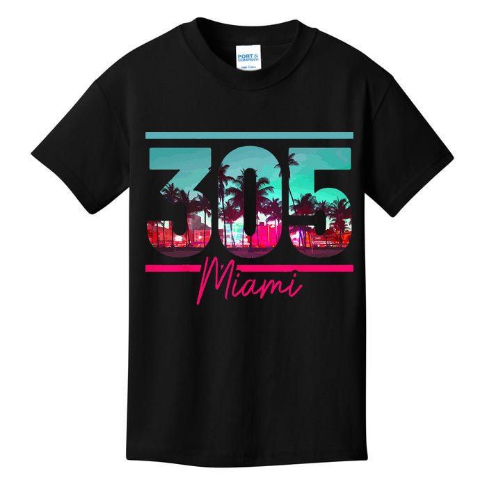 Miami 305 Area Code Florida Vintage Palm Trees Pride Retro Kids T-Shirt