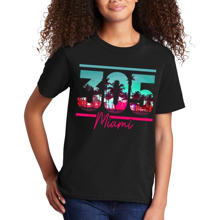Miami 305 Area Code Florida Vintage Palm Trees Pride Retro Kids T-Shirt