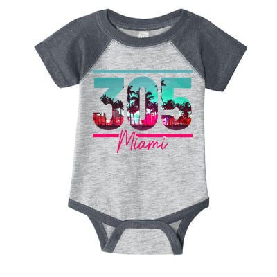 Miami 305 Area Code Florida Vintage Palm Trees Pride Retro Infant Baby Jersey Bodysuit