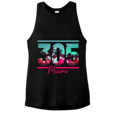 Miami 305 Area Code Florida Vintage Palm Trees Pride Retro Ladies PosiCharge Tri-Blend Wicking Tank