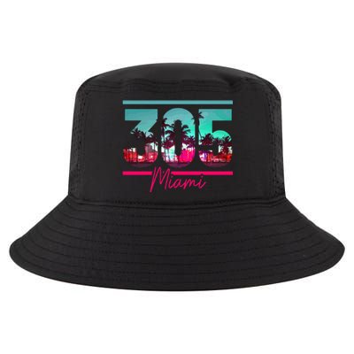 Miami 305 Area Code Florida Vintage Palm Trees Pride Retro Cool Comfort Performance Bucket Hat