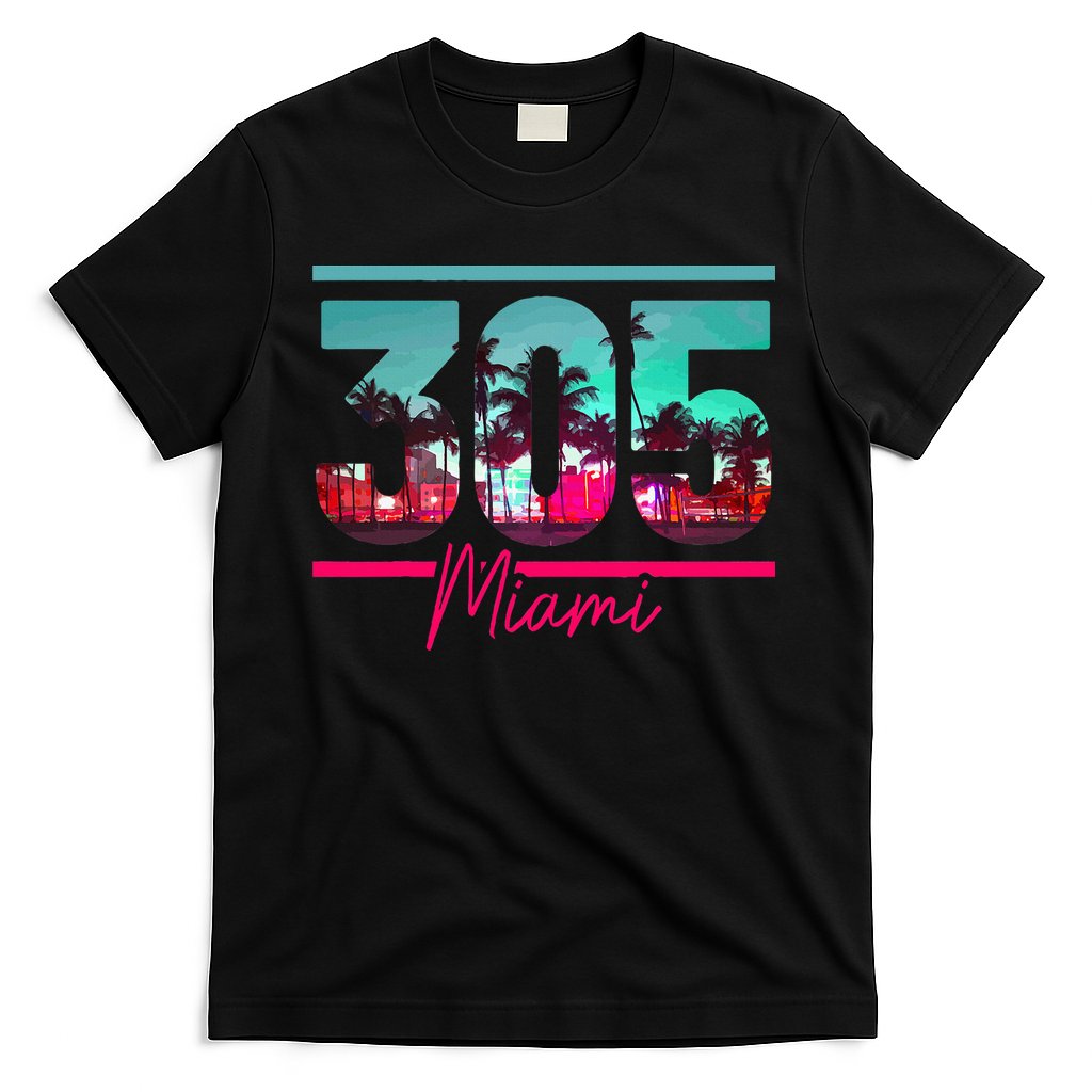 Miami 305 Area Code Florida Vintage Palm Trees Pride Retro T-Shirt