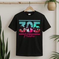 Miami 305 Area Code Florida Vintage Palm Trees Pride Retro T-Shirt
