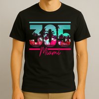 Miami 305 Area Code Florida Vintage Palm Trees Pride Retro T-Shirt