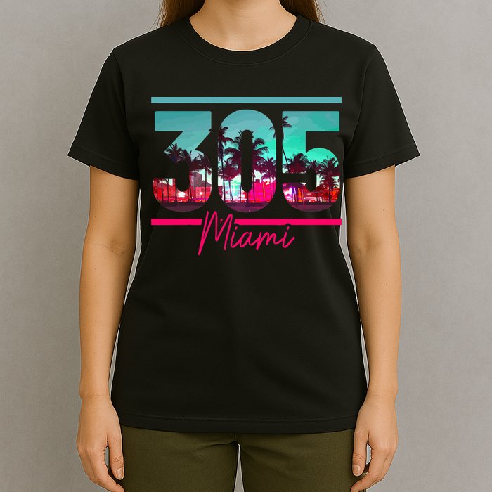 Miami 305 Area Code Florida Vintage Palm Trees Pride Retro T-Shirt
