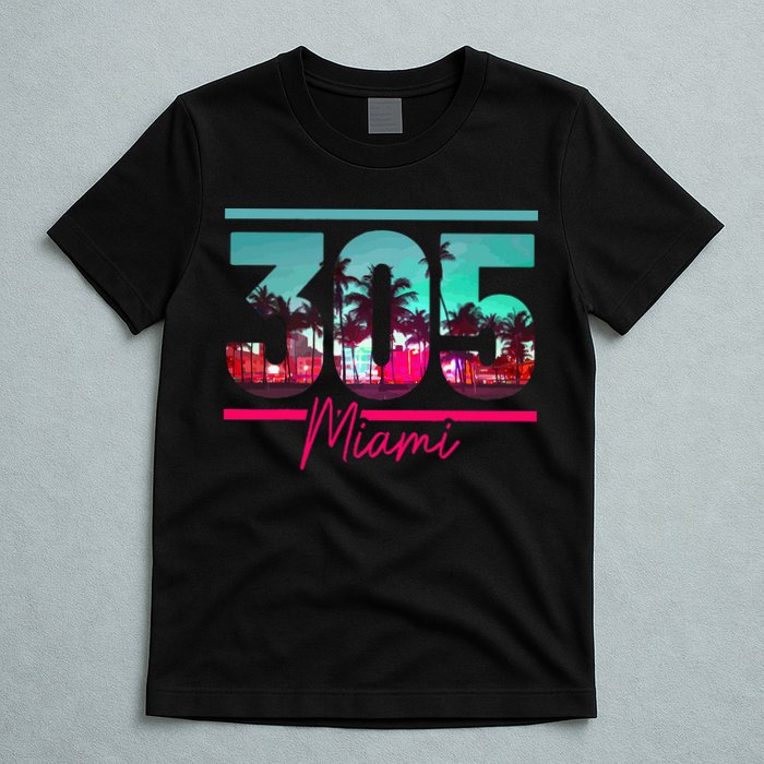 Miami 305 Area Code Florida Vintage Palm Trees Pride Retro T-Shirt
