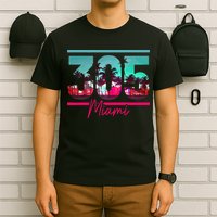 Miami 305 Area Code Florida Vintage Palm Trees Pride Retro T-Shirt