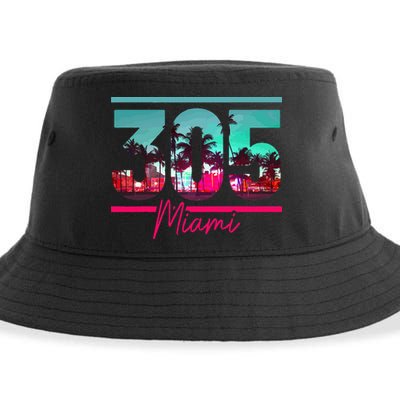 Miami 305 Area Code Florida Vintage Palm Trees Pride Retro Sustainable Bucket Hat