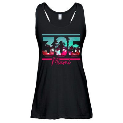 Miami 305 Area Code Florida Vintage Palm Trees Pride Retro Ladies Essential Flowy Tank