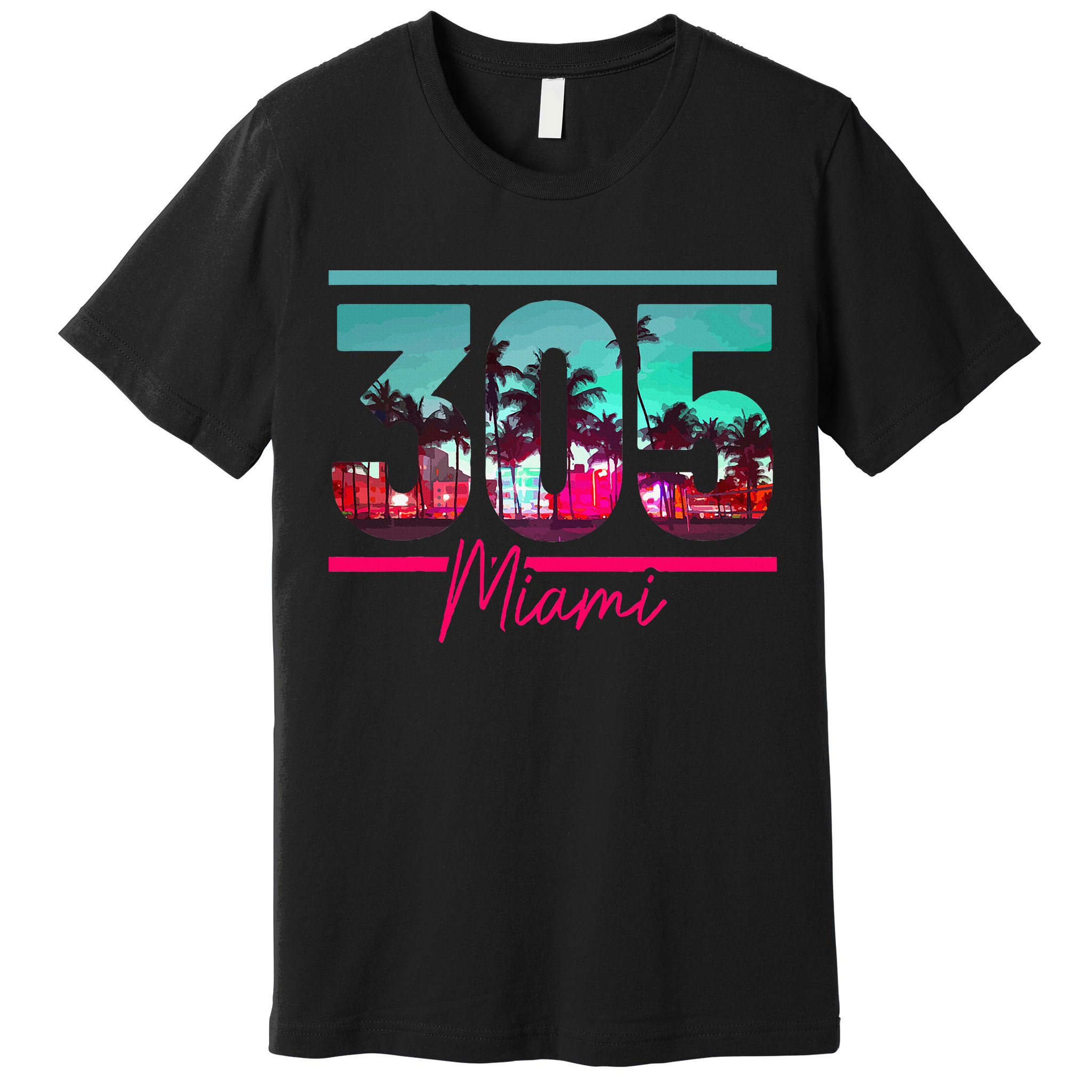 Miami 305 Area Code Florida Vintage Palm Trees Pride Retro Premium T-Shirt