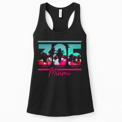 Miami 305 Area Code Florida Vintage Palm Trees Pride Retro Womens Tank Top