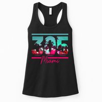 Miami 305 Area Code Florida Vintage Palm Trees Pride Retro Womens Tank Top