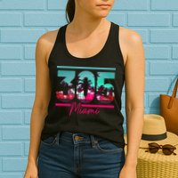 Miami 305 Area Code Florida Vintage Palm Trees Pride Retro Womens Tank Top