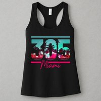 Miami 305 Area Code Florida Vintage Palm Trees Pride Retro Womens Tank Top