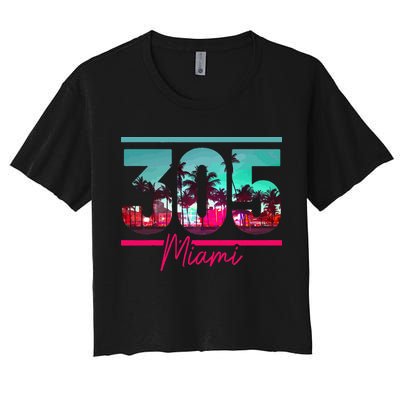 Miami 305 Area Code Florida Vintage Palm Trees Pride Retro Crop Top