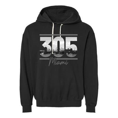 Miami 305 Area Code Skyline Florida Vintage Garment-Dyed Fleece Hoodie