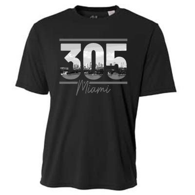 Miami 305 Area Code Skyline Florida Vintage Cooling Performance Crew T-Shirt