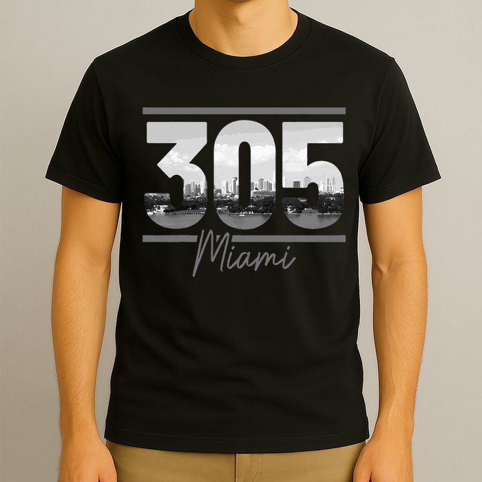 Miami 305 Area Code Skyline Florida Vintage T-Shirt