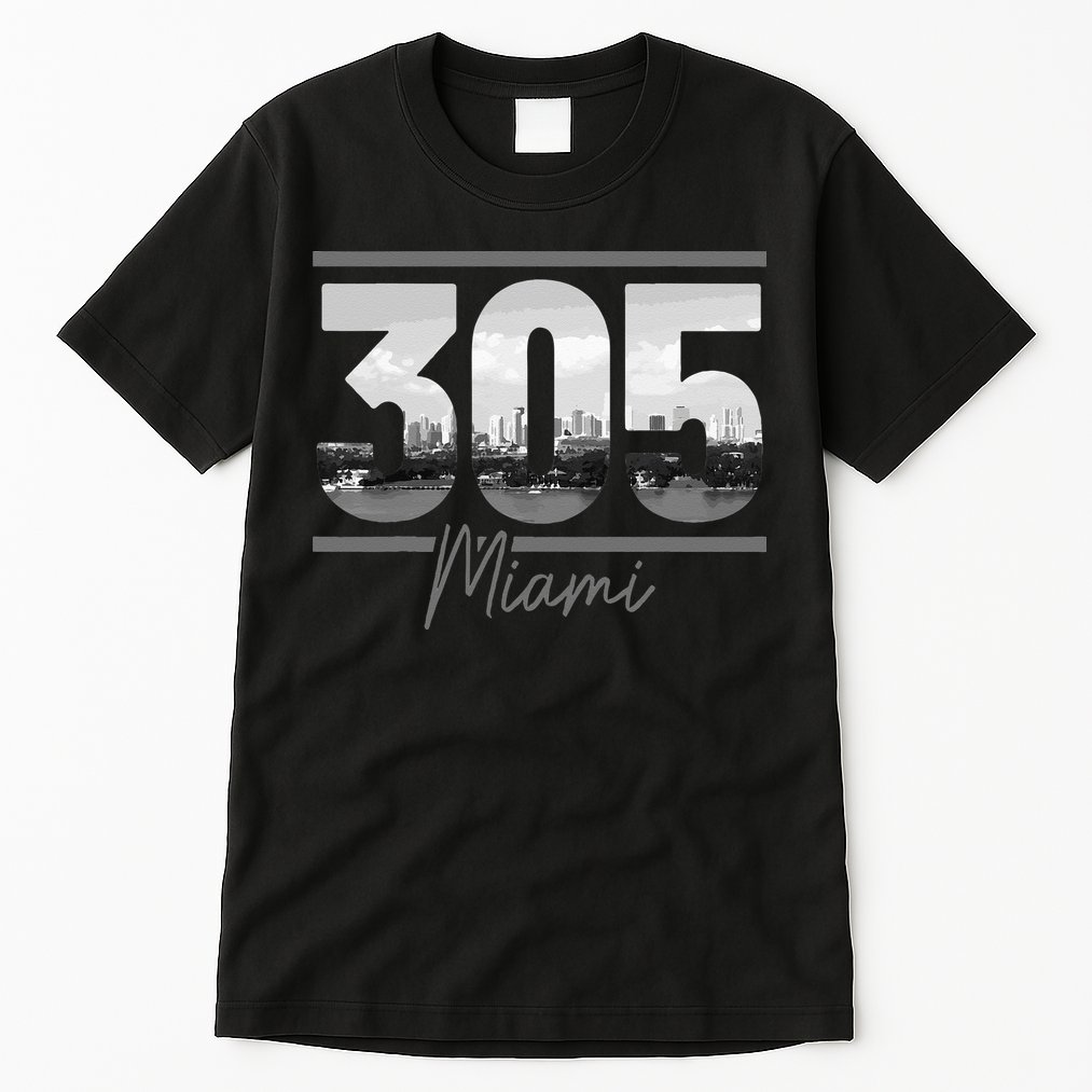 Miami 305 Area Code Skyline Florida Vintage Tall T-Shirt