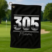 Miami 305 Area Code Skyline Florida Vintage Golf Towel