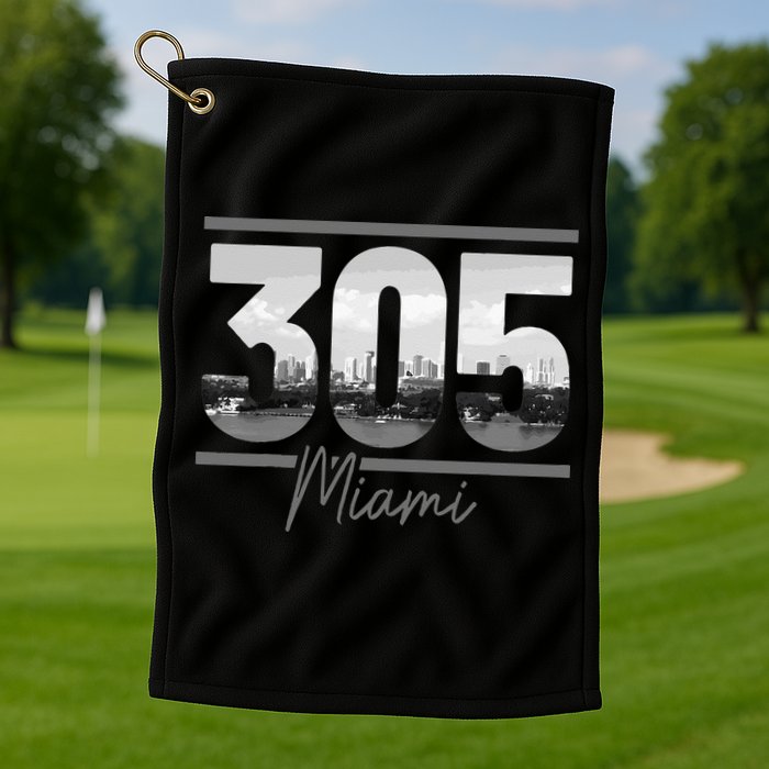 Miami 305 Area Code Skyline Florida Vintage Golf Towel