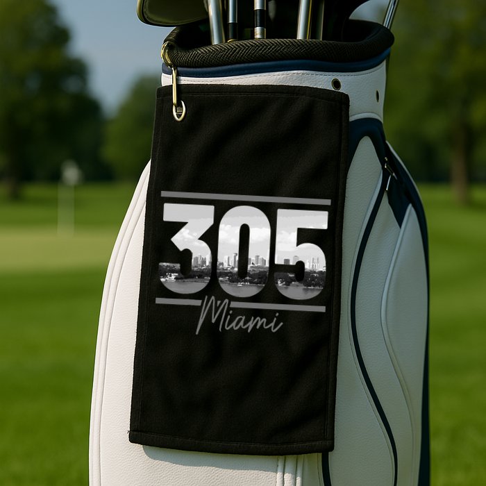 Miami 305 Area Code Skyline Florida Vintage Golf Towel