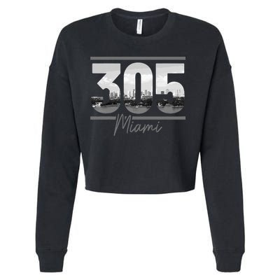 Miami 305 Area Code Skyline Florida Vintage Cropped Pullover Crew