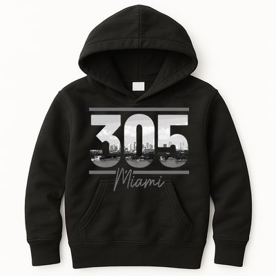Miami 305 Area Code Skyline Florida Vintage Kids Hoodie