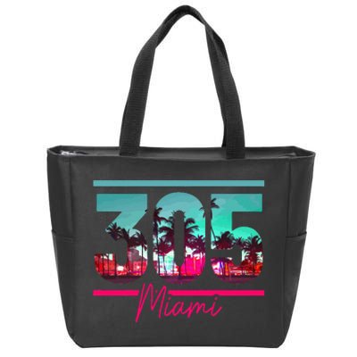 Miami 305 Area Code Florida Vintage Palm Trees Pride Retro Zip Tote Bag