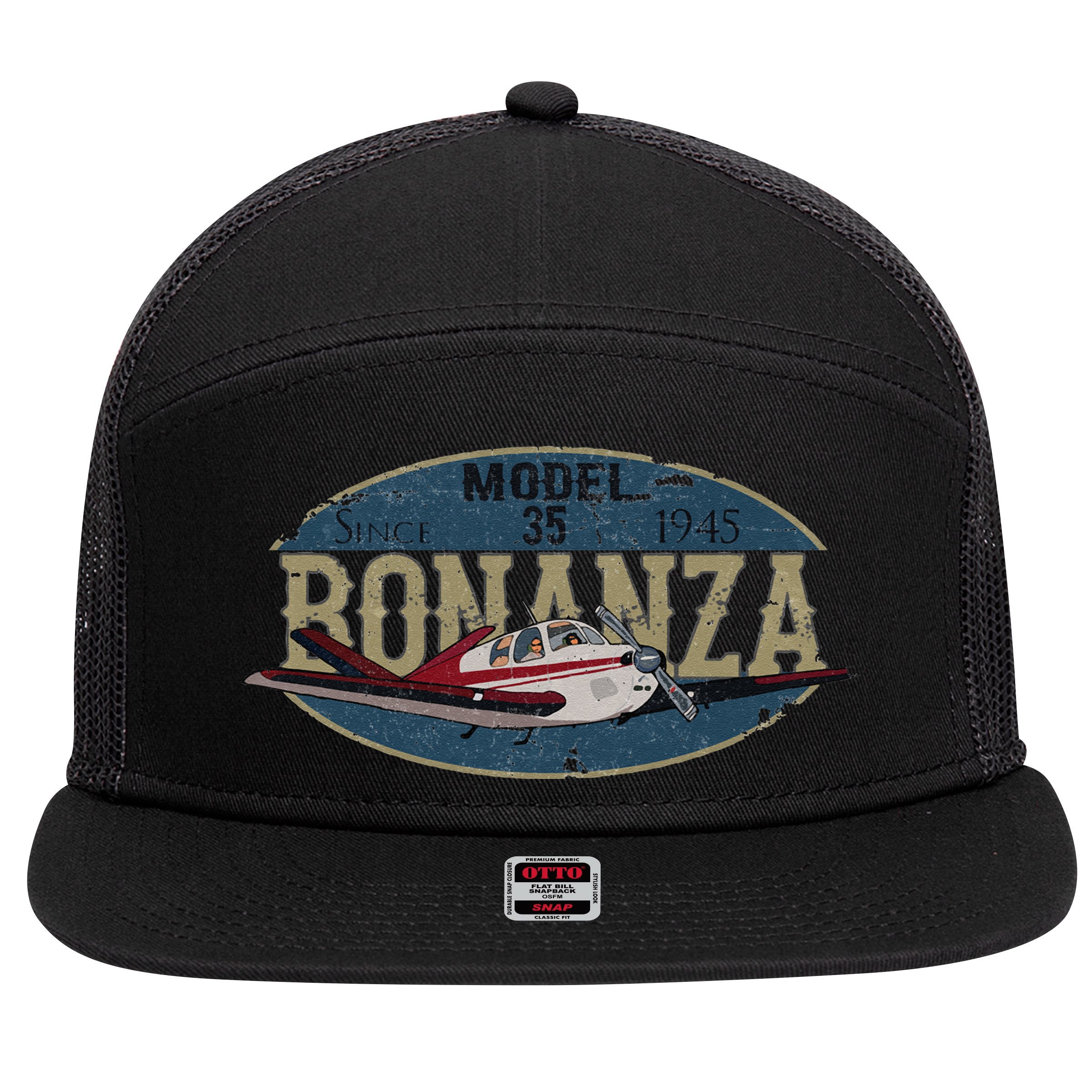 Model 35 Bonanza Since 1945 Retro Vintage Airplane Pilot 7 Panel Mesh Trucker Snapback Hat