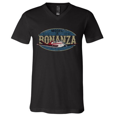 Model 35 Bonanza Since 1945 Retro Vintage Airplane Pilot V-Neck T-Shirt