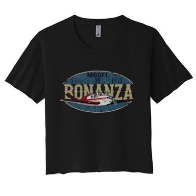Model 35 Bonanza Since 1945 Retro Vintage Airplane Pilot Women's Crop Top Tee
