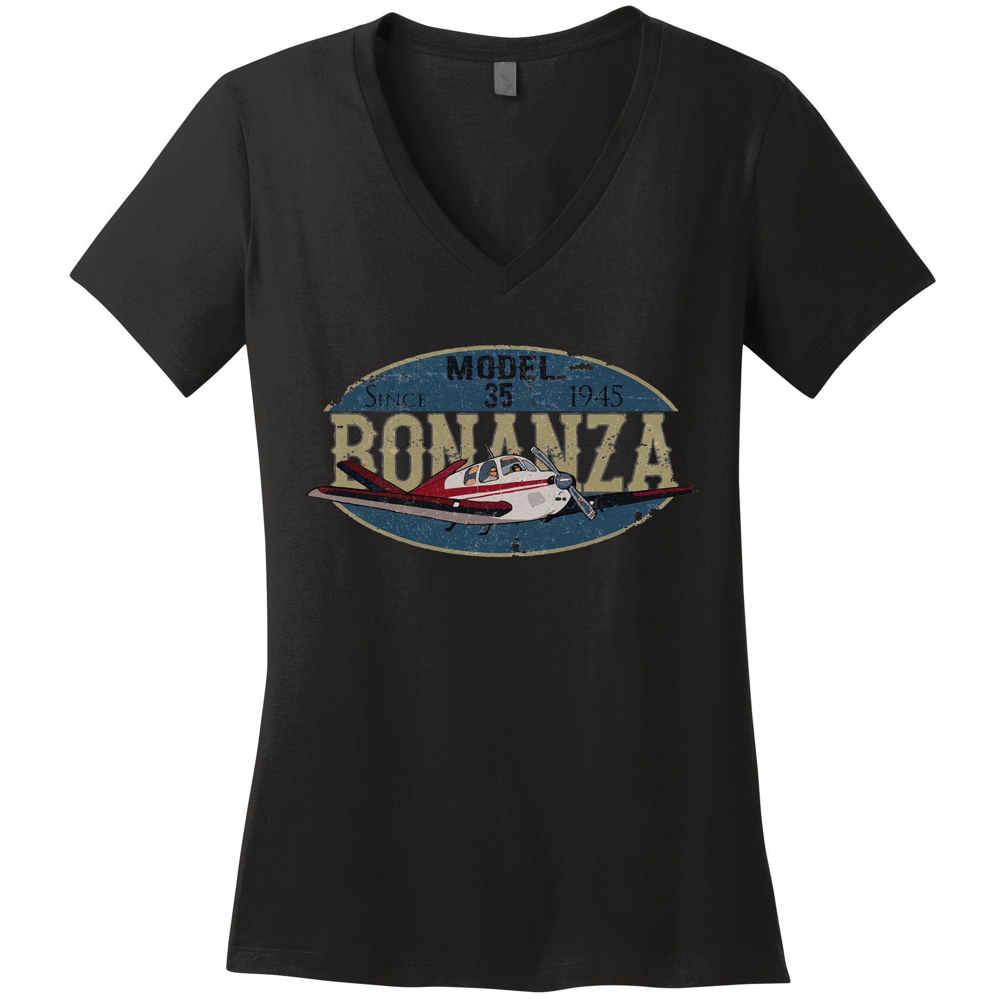 Model 35 Bonanza Since 1945 Retro Vintage Airplane Pilot Women's V-Neck T-Shirt